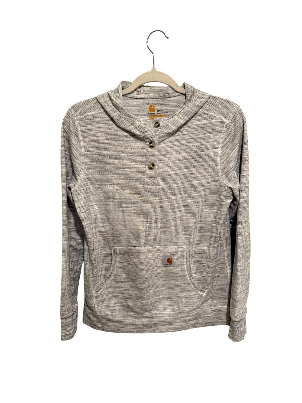 NWOT Carhartt Women’s Heather Gray Henley Pullover Hoodie - Size Medium